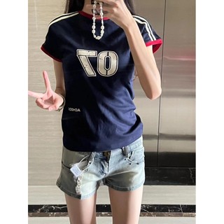 Áo baby tee Áo Thun ôm body Áo y2k Áo thun ngắn tay ba thanh mỏng in hình ngắn tay dành cho nữ