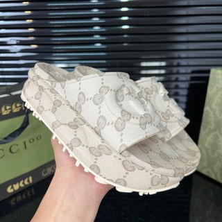 GUCC* Crystal Colorful Platform Shoes Flip-Flops Women's Outdoor Sandals Summer Flat Height Increasing Sandals Beach Slippers Tide