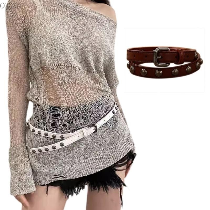 Coonn Rivet Belt Punk PU Belt Threads Studded Goth Belt với đinh tán kim tự tháp dành cho nữ