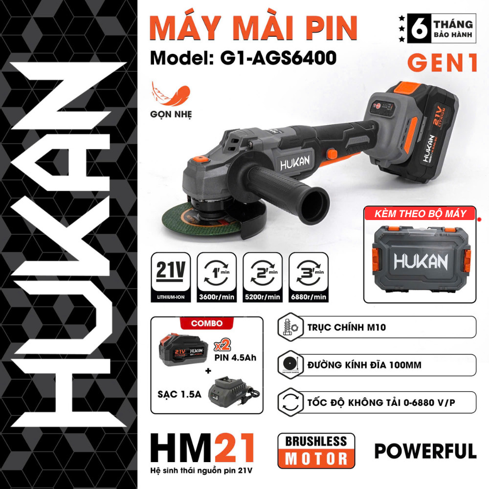 Máy mài pin HUKAN G1-AGS6400, 3 Mức Tốc Độ, Động Cơ Không Chổi Than - Bản Mới Nhất