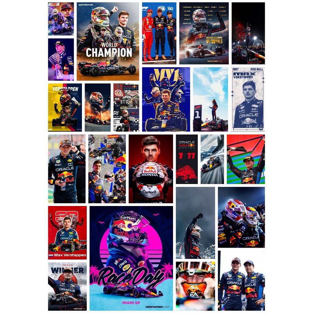 Bộ 25 hình dán Xe đua Công thức 1 Max Verstappen, hình dán xe F1, sticker xe đua F1