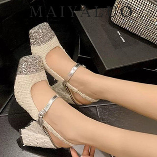 MAIYALUO Giày Cao Gót Mũi Nhọn GIÀY SANDAL Thời Trang Mới 2023 Cho Nữ Thấm hút mồ hôi Bền Độn đế Đế chống sốc FGL2440L58 15Z240411