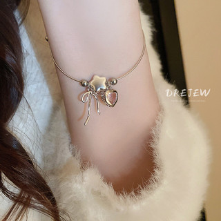 DREJEW Vòng Tay Hở Hình Nơ Ngôi Sao Năm Cánh Đính Đá Kim Cương Thời Trang Đơn Giản Đa Năng Phong Cách Hàn Quốc lắc tay