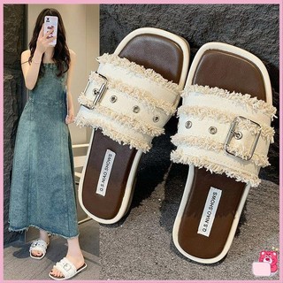 Dép xỏ ngón nữ có khóa tua rua dây đeo Dép đế phẳng