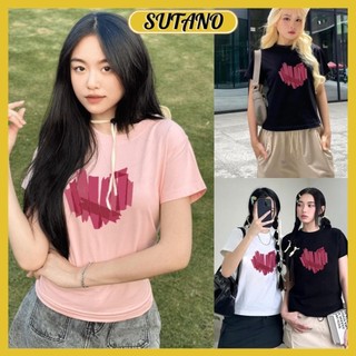 [XẢ KHO] áo thun nữ baby tee cổ tròn in hình tim 5D chất thun tăm co giãn hottrend 2023 A998 SUTANO