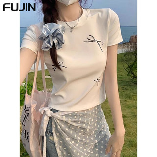 FUJIN áo phông áo thun nữ croptop baby tee Phong cách Hàn Phong thời trang Xu hướng WTX2440SZB 16Z240418