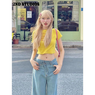 2nd studios áo phông áo thun nữ croptop baby tee korean stylish cổ điển casual wcs2440s7l 16z240418