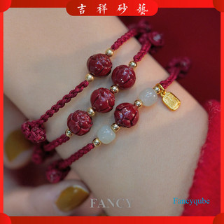 Fancyqube Cá Tính Thời Trang Sen Ashore Cinnabar Tự Nhiên Hetian Yufu Thương Hiệu Dây Đỏ Vòng Tay