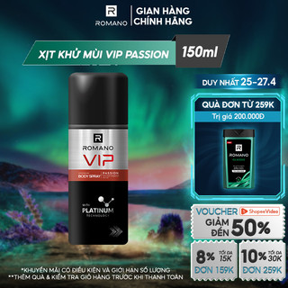 Xịt khử mùi cao cấp Romano Vip 150ml Passion