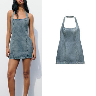 ZARA Váy Denim cổ ngắn dây gợi cảm kiểu Mỹ 3607080