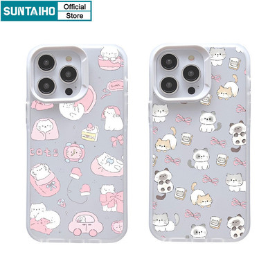 Suntaiho Vỏ Dễ Thương Ngộ nghĩnh Họa Tiết Mèo Tình Yêu Trong Suốt Mờ Dành Cho Iphone 15 14 12 13 11 Pro Max IP 7 8 Plus Iphon X Xs XR Xs Max TPU Silicone Mềm Cao Cấp Chống Sốc Ốp điện thoại