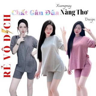  203  SALE  Set Bộ Chất Gân Đũa QC Phom Rộng Tay Ngắn+Quần Ngố Ôm Body 