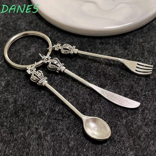Móc khóa nĩa kim loại DANES, Móc khóa thìa kim loại màu bạc cá tính, Thìa nhà bếp Vương miện Vintage Thời trang độc đáo Móc khóa kim loại