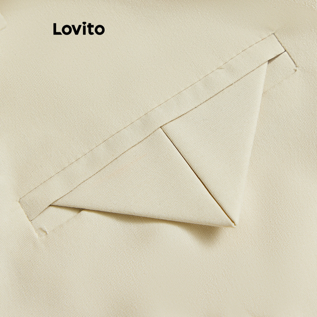 Áo blazer Lovito có nút màu trơn phong cách thường ngày cho nữ LNE36292 (Trắng nhạt/Đen)