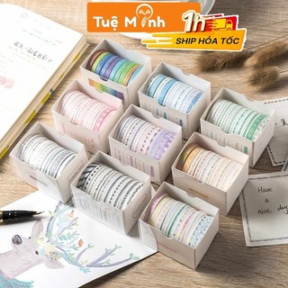 Set 10 cuộn washi tape dễ thương dán sổ tay, bullet journal nhiều mẫu WA06