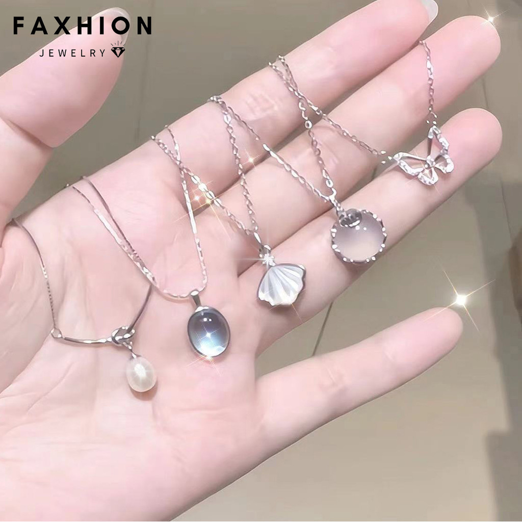 Faxhion Đá Quý Vòng Cổ Đơn Giản Zircon Vỏ Bướm Trái Tim Ngọc Trai Bạc Dây Xích Choker Cho Nữ Trang Sức Phụ Kiện