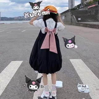 [Tủ quần áo cổ tích] Bộ đồ thường ngày cho bé gái dễ thương Nhật Bản dành cho nữ sinh viên Áo sơ mi cổ búp bê dáng rộng ngọt ngào + Váy nơ [Vải chất lượng cao]