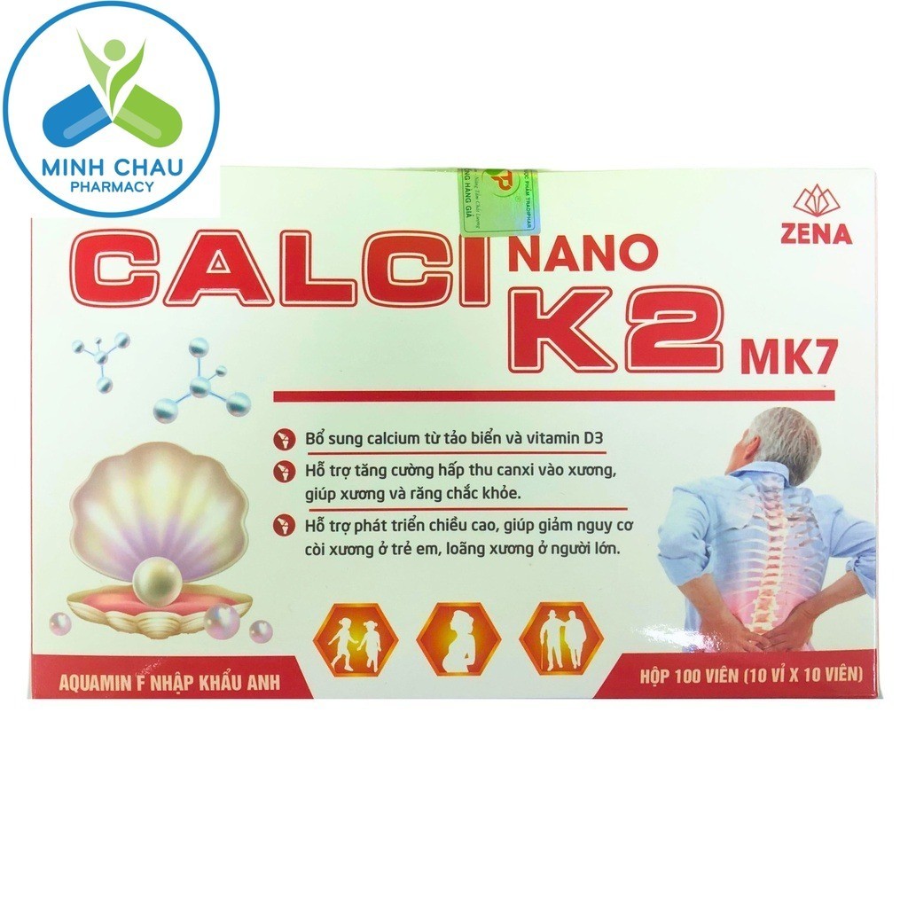 Calci Nano K2 MK7 hộp 100 viên uống giúp phát triển chiều cao, tăng cường hấp thụ canxi