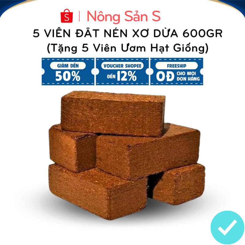 Combo 10 Viên Đất nén xơ dừa hữu cơ đất trồng cây bổ sung vi sinh siêu sạch tiện lợi tặng kèm phân bón