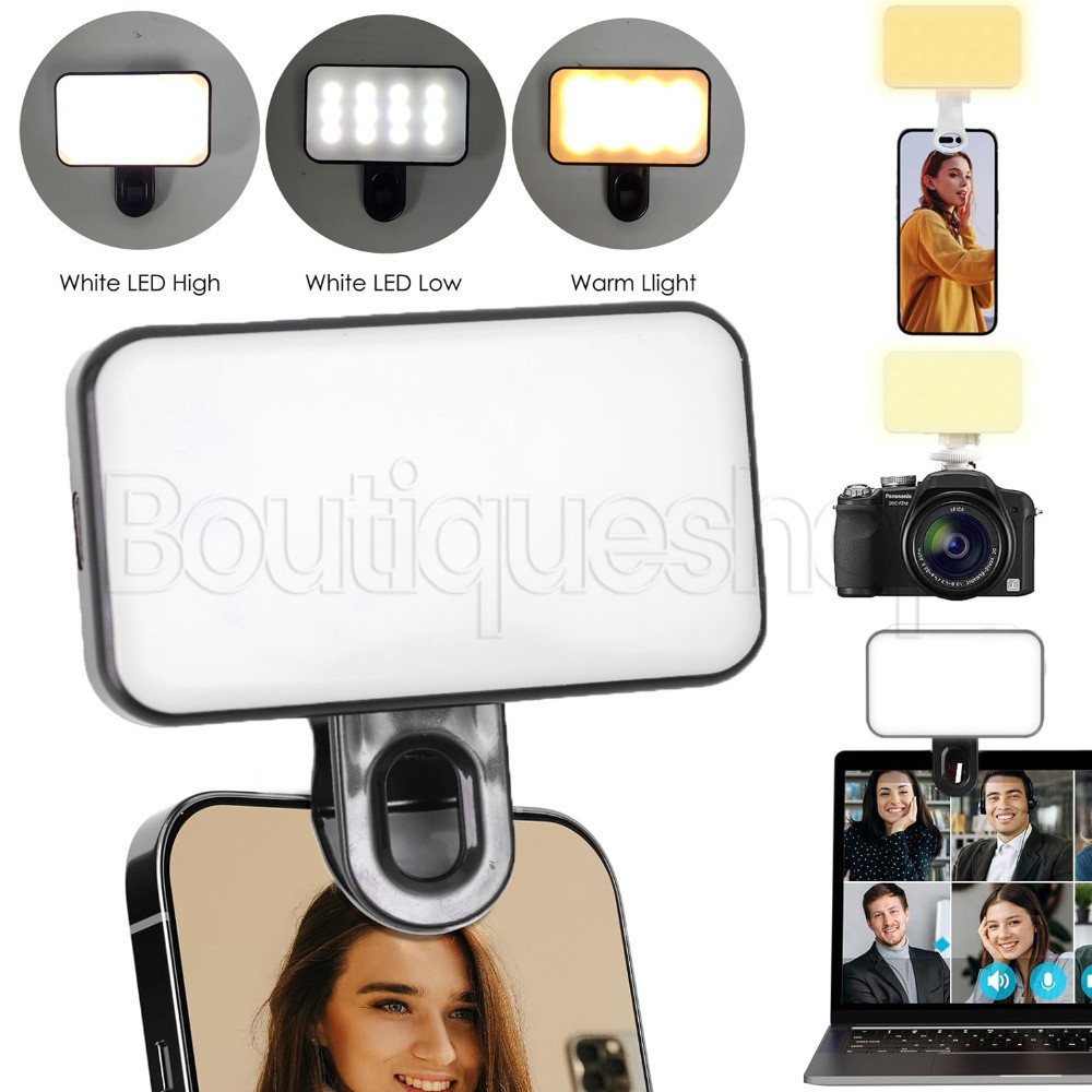 Đèn Selfie Mini - Đèn Selfie LED - 3 chế độ có thể điều chỉnh, sạc lại - Hiện vật Selfie kẹp - Đèn trang điểm chụp ảnh - Dành cho điện thoại, cuộc họp máy tính bảng, phát sóng trực tiếp