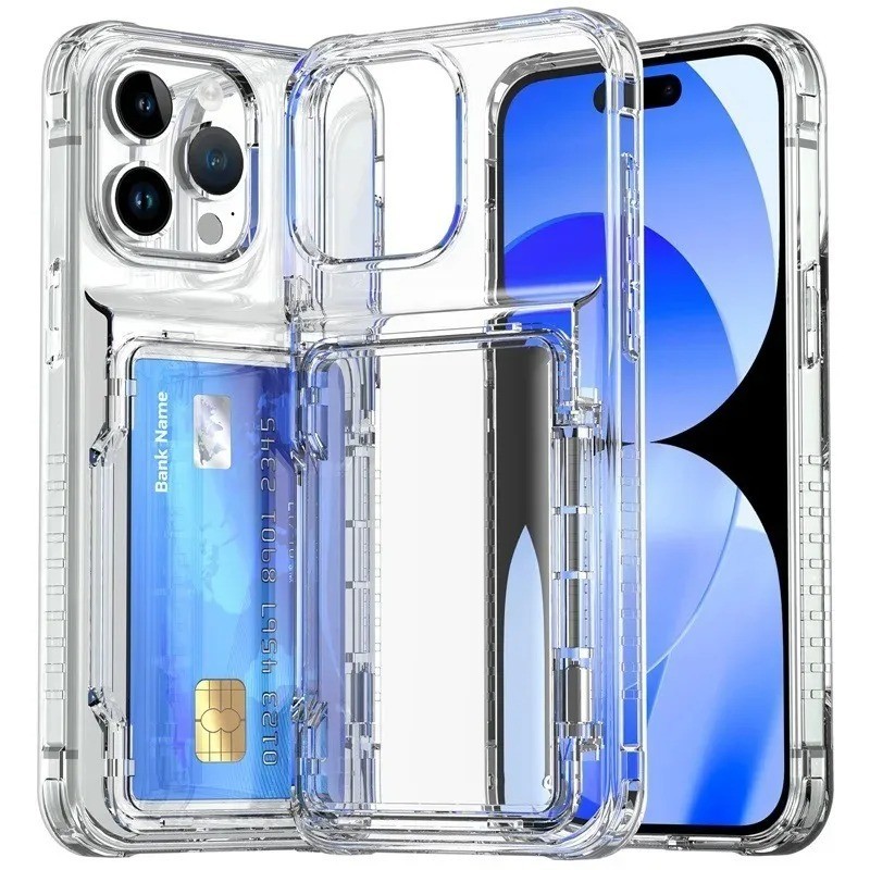 Ví Trong Suốt Có Giá Đỡ Thẻ Lật Ốp lưng iPhone 16 15 14 Plus 13 12 11 Pro Max PC Cứng Trong Suốt Ốp Lưng