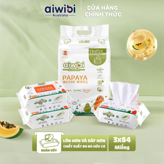 Khăn Giấy Ướt Aiwibi Chiết Xuất Đu Đủ Hữu Cơ Không Mùi và Không Cồn Cho Bé 2 lốc x 6 gói x 84 tờ