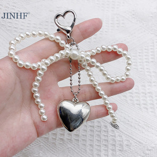 Jinhf Ins Phong Cách Nơ Ngọc Trai Đính Hạt Móc Chìa Khóa Bạc Tình Yêu Dây Xích Điện Thoại Vỏ Tai Nghe Mặt Dây Chuyền CCD Dây Ch Túi Trang Trí HOT
