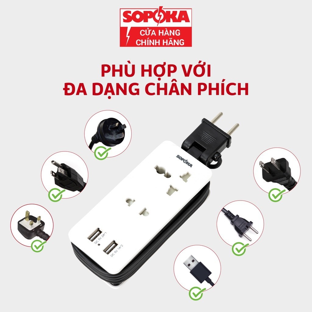 Ổ cắm điện , ổ điện thông minh SOPOKA tích hợp cổng USB tiện lợi cắm điện thoại