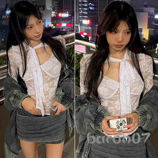 Les Fortes Áo lưới dài tay cổ tròn, cột, in màn hình, họa tiết hoa, thời trang mùa thu, thích hợp cho nữ