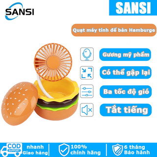 Quạt bàn mini bên trong trống có thể thu nạp hamburger tạo hình tự làm đẹp gương cao nhan sắc cầm tay quạt