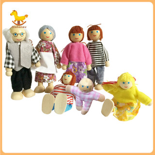 Babytoy thu nhỏ bằng gỗ gia đình người trong quần áo búp bê hình nhà búp bê phụ kiện đồ chơi