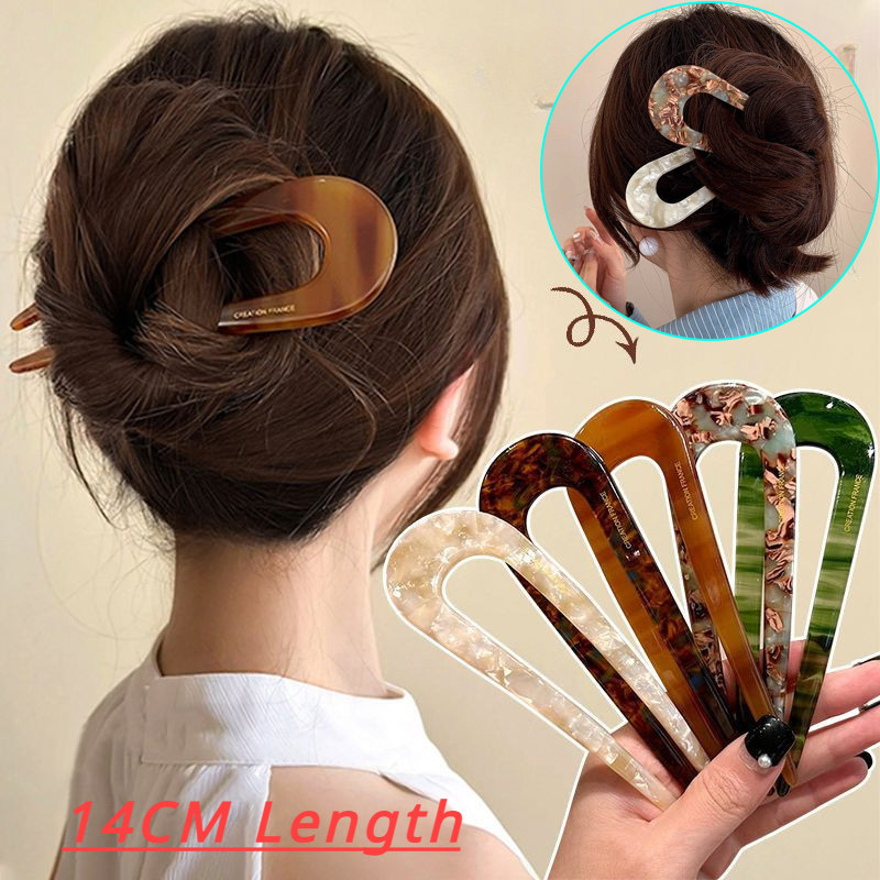 Kẹp Tóc Hình Chữ U Cho Nữ Retro Acetate Kẹp Tóc Bun Tóc Ngược Lược Nữ Bun Phụ Kiện Tóc