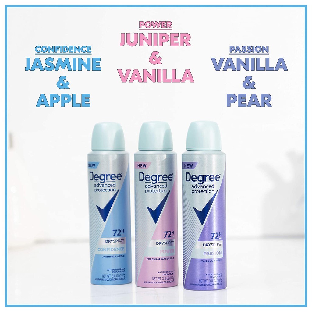 Xịt khử mùi nữ Degree Advanced Protection Antiperspirant Deodorant Spray 72 HR Wetness Protection 10