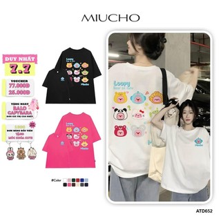 Áo thun Loopy Hải Ly dễ thương form rộng ATD652 Miucho cotton cổ tròn in artwork