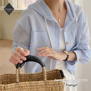 Áo sơ mi có mũ trùm đầu dài tay sọc đơn mùa hè