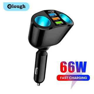 Elough 360° Xoay Đa Cổng 66W 3U + 1C QC3.0 Bộ Sạc Xe Hơi USB Loại C PD Màn Hình Hiển Thị Kỹ Thuật Số Sạc Siêu Nhanh 2U + 1C Bật Lửa Thuốc Lá USB C Bộ Sạc Điện Thoại Ô Tô