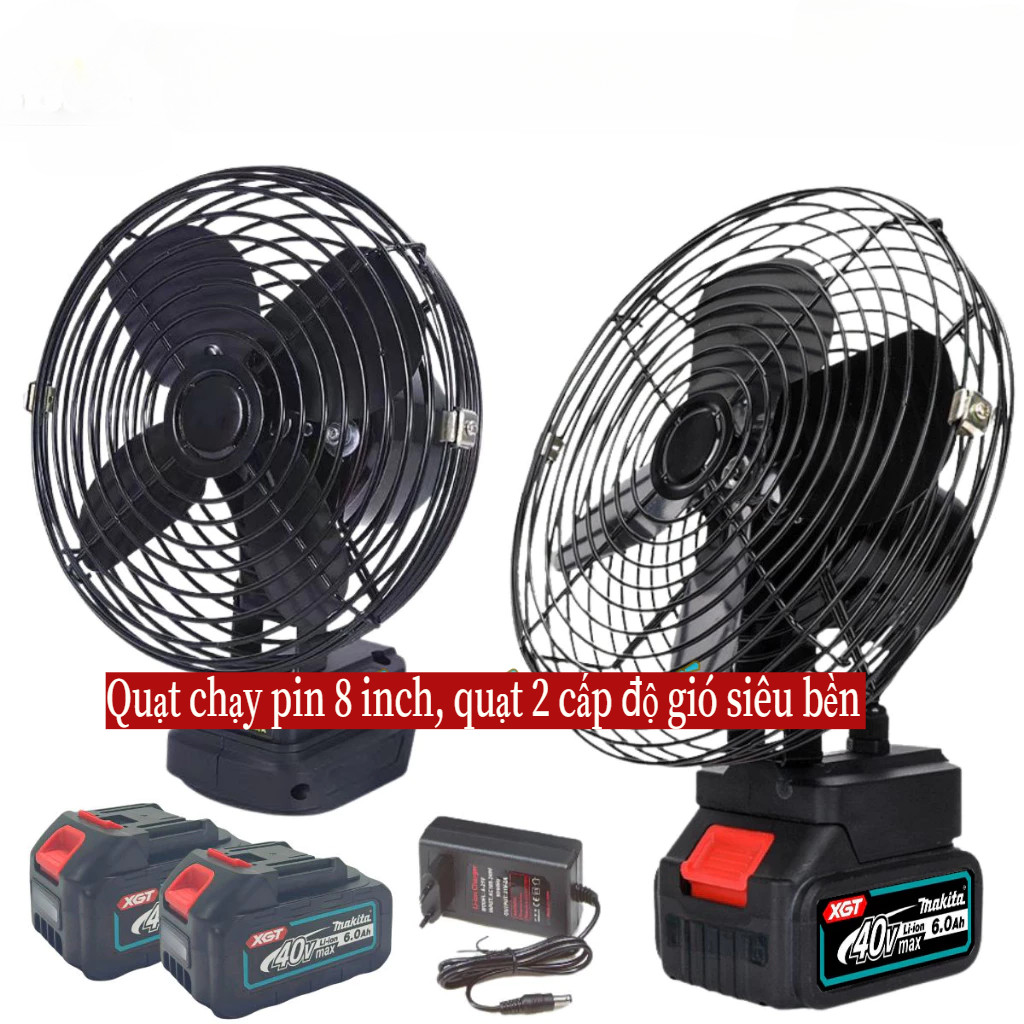 Quạt chạy pin Makita 40v, quạt có 2 tốc độ chỉnh gió, có đảo chiều, quạt 8 inch chân pin phổ thông M