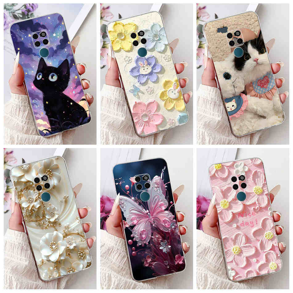 Dành Cho Huawei Mate 20 20Pro Mèo Dễ Thương Họa Tiết Hoa Bướm Vỏ Điện Thoại Mate 20 Pro Mate20 Silic