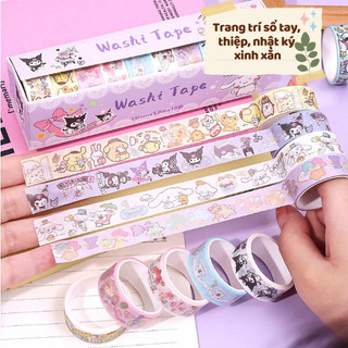 Băng dính đa năng Sanrio dễ thương, 10 cuộn/bộ Băng dính giấy, Keo dán chất lượng cao, dễ thương và đẹp