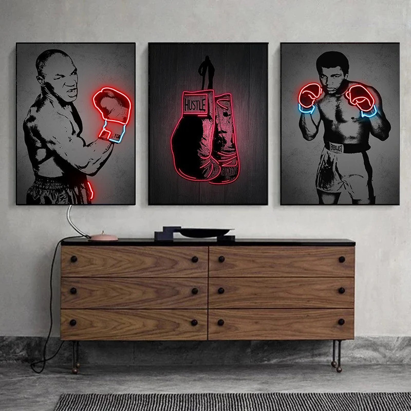 Tranh Canvas Hình Quyền Anh Họa Tiết Neon Của Mike Tyson Poster Nghệ Thuật Graffiti Và Vintage In Hì