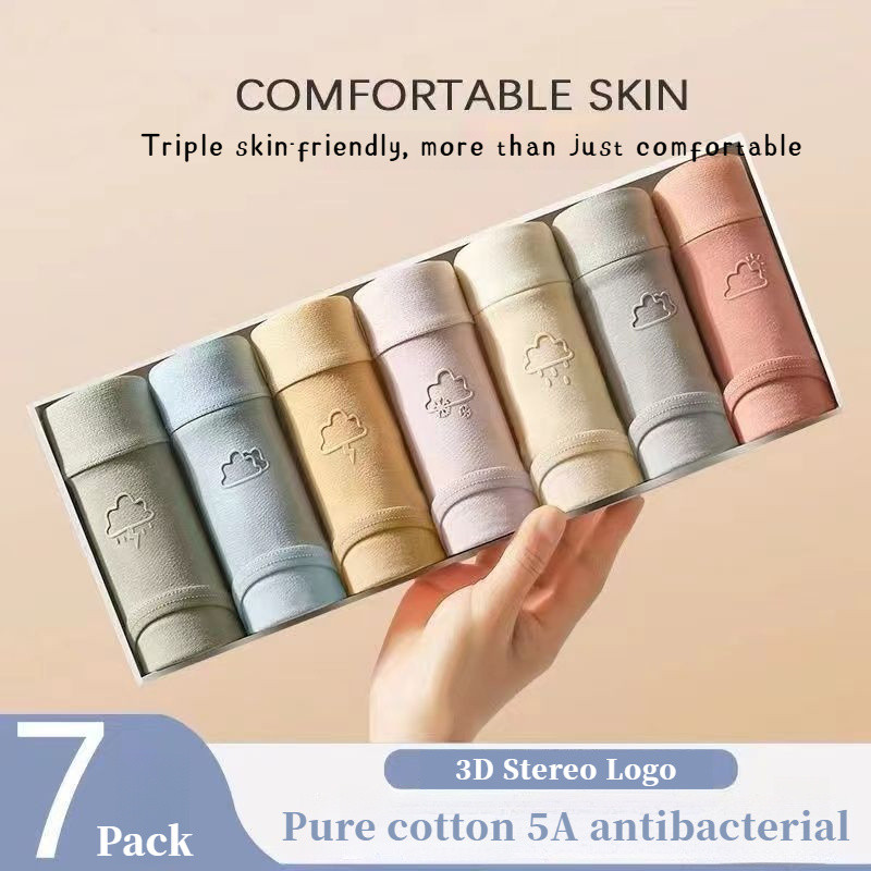 7 Pcs Pure Cotton Underwear Women Antibacterial Seamless Quick-Drying Breathable Mid-Waist Briefs fo