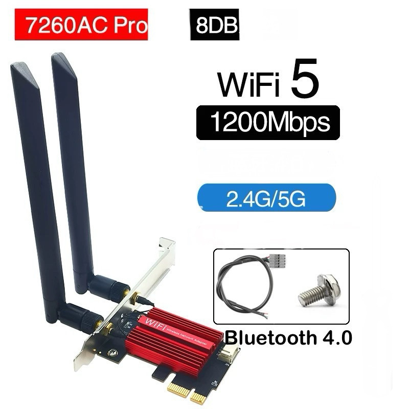 Bộ thu sóng Wifi PC Intel 7260NGW 7260AC NGFF M2 2.4G/5G Gigabit băng tần kép 4.0 Bluetooth
