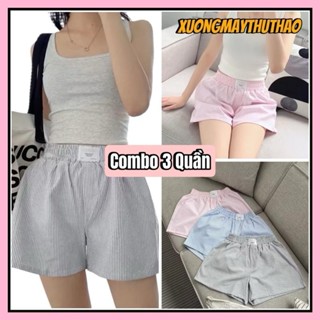 [DEAL CHÀO HÈ ] COMBO 3 QUẦN  SHORT KẺ CÓ TÚI CHẤT KATE KHÔNG XÙ MẶC NHÀ SIÊU MÁT