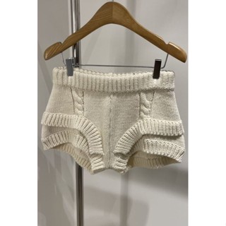 Quần short len dệt kim retro Mỹ mới mùa thu đông Dongdaemun Hàn Quốc cho phụ nữ, quần short ôm vừa, quần short thường ngày cho trang phục ngoài trời