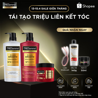 Combo Dầu Gội - Dầu Xả - Kem Ủ TRESemmé Keratin Smooth / Rebond Cho Tóc Vào Nếp, Giảm Gãy Rụng 640g & 620g & 180ml