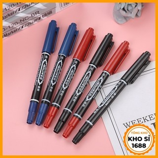 Bút viết dạ 2 đầu to nhỏ, bút đánh dấu 3 màu xanh đen đỏ, bút lông nhanh khô mực E1514
