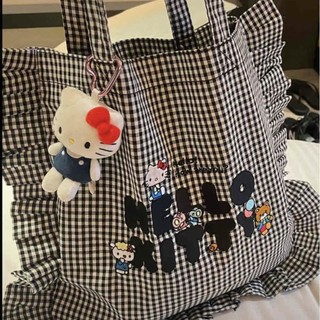 Hello Kitty Đen Lưới Trắng Xù Túi Đeo Vai Túi Xách Nữ Túi Vải Túi Đi Làm Lớp Đi Làm