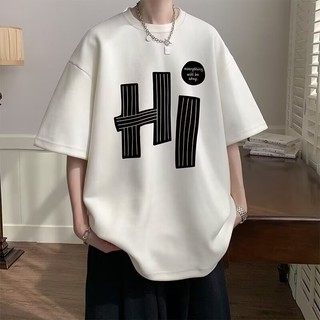 [M-5xl 2 Màu] Áo thun nam tay ngắn cổ tròn mùa hè màu trơn thiết kế in chữ thời trang dáng rộng dành cho cặp đôi