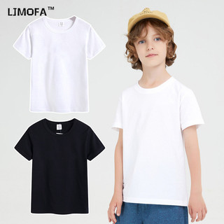 LJMOFA Áo Trắng Cho Trẻ Em Cổ Tròn Áo Chui Đầu Quần Áo Cho Bé Trai 100% Cotton Áo Thun Tay Ngắn