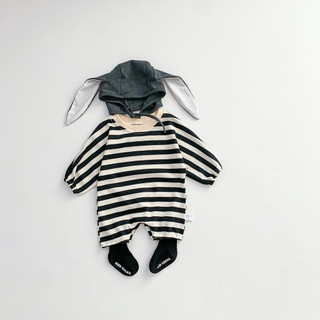 Ins Xuân Thu Phiên Bản Hàn Quốc Cho Bé Rời Jumpsuit Sọc Bunny Romper Free Hat Influencer Baby Romper
